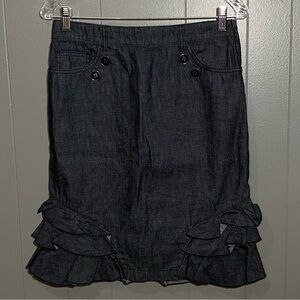 Pilcro and the Letterpress Size 2 Ruffle Hem Pencil Skirt Dark Blue